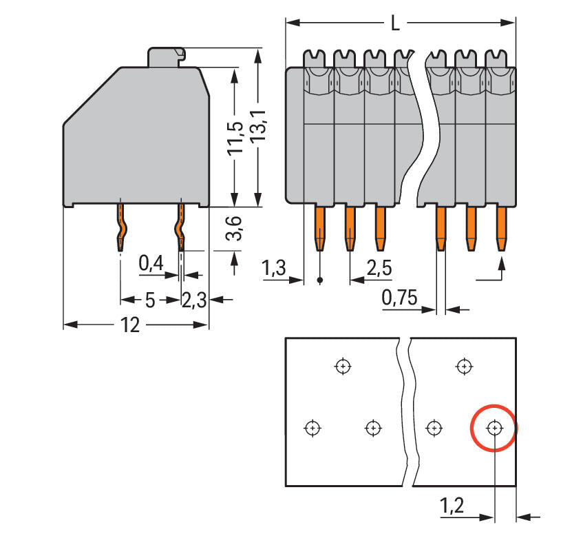 WAGO Printklemme 5f 1re bl RM=2,5 Serie 250 250-405/000-006 Steckklemm/Löt
