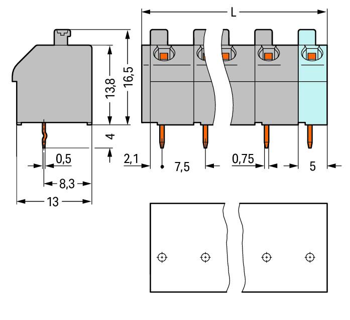 WAGO Printklemme 2f 1re gr RM=7,5 Serie 250 250-602 Steckklemm/Löt