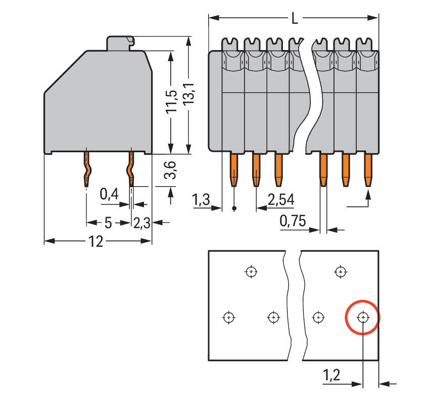 WAGO Printklemme 23f 1re gr RM=2,54 Serie 250 250-1423 Steckklemm/Löt
