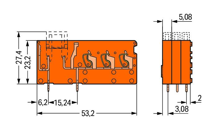 WAGO Printklemme 3f 1re or RM=5,08 Serie 742 742-168 Federzug/Löt