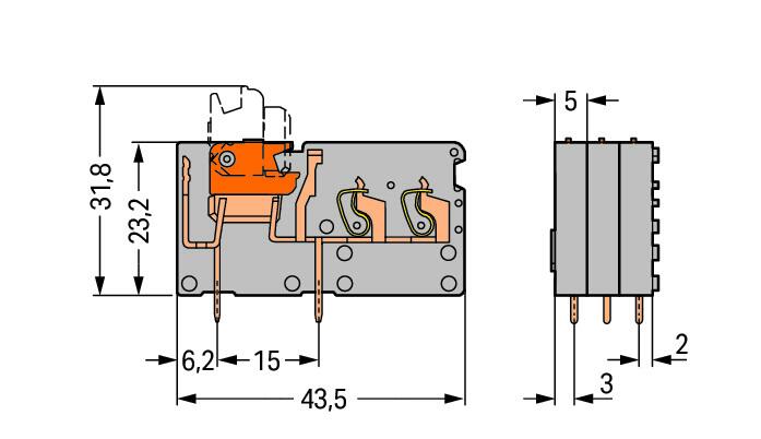 WAGO Printklemme 2f 1re gr RM=5 Serie 742 742-151 Federzug/Löt