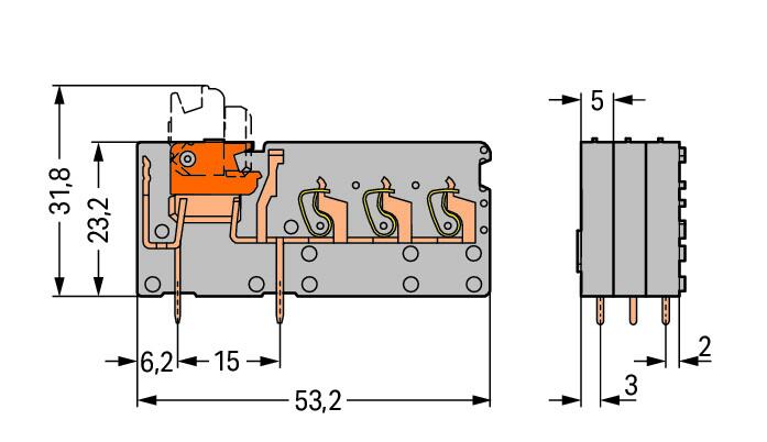 WAGO Printklemme 3f 1re gr RM=5 Serie 742 742-153 Federzug/Löt