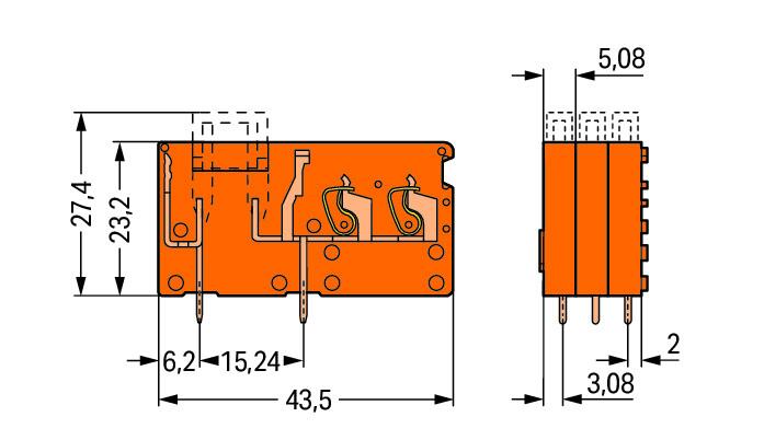 WAGO Printklemme 2f 1re or RM=5,08 Serie 742 742-166 Federzug/Löt