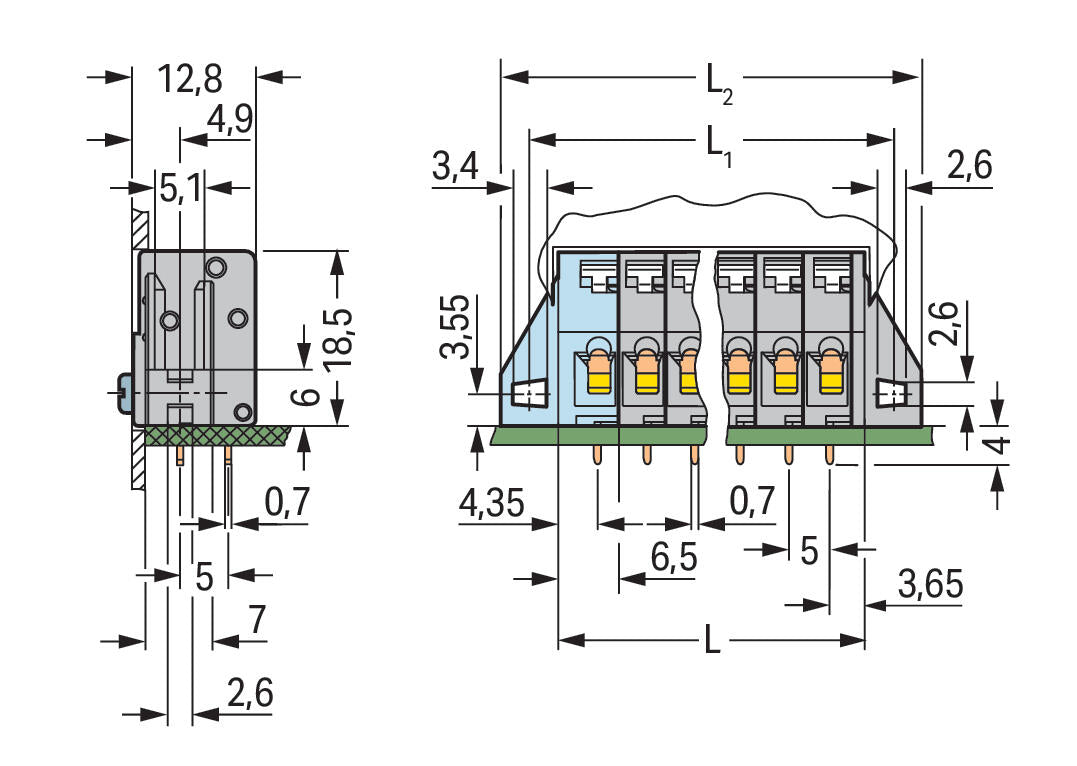 WAGO Printklemme 3f 1re gr RM=5 Serie 741 741-133 Federzug/Löt