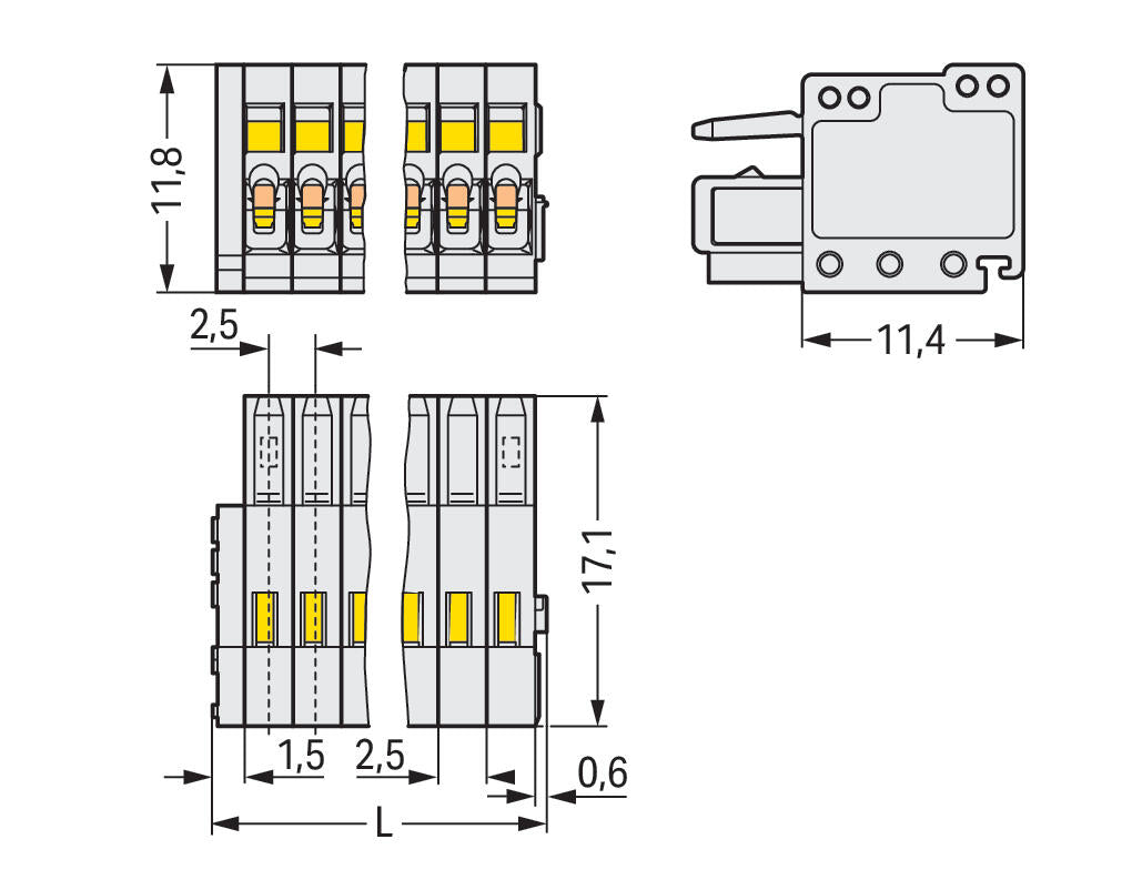 WAGO Verbindungsklemme 0,08-0,5qmm 6A 7p Serie 733 733-107 Thermopl 2,5mm lgr