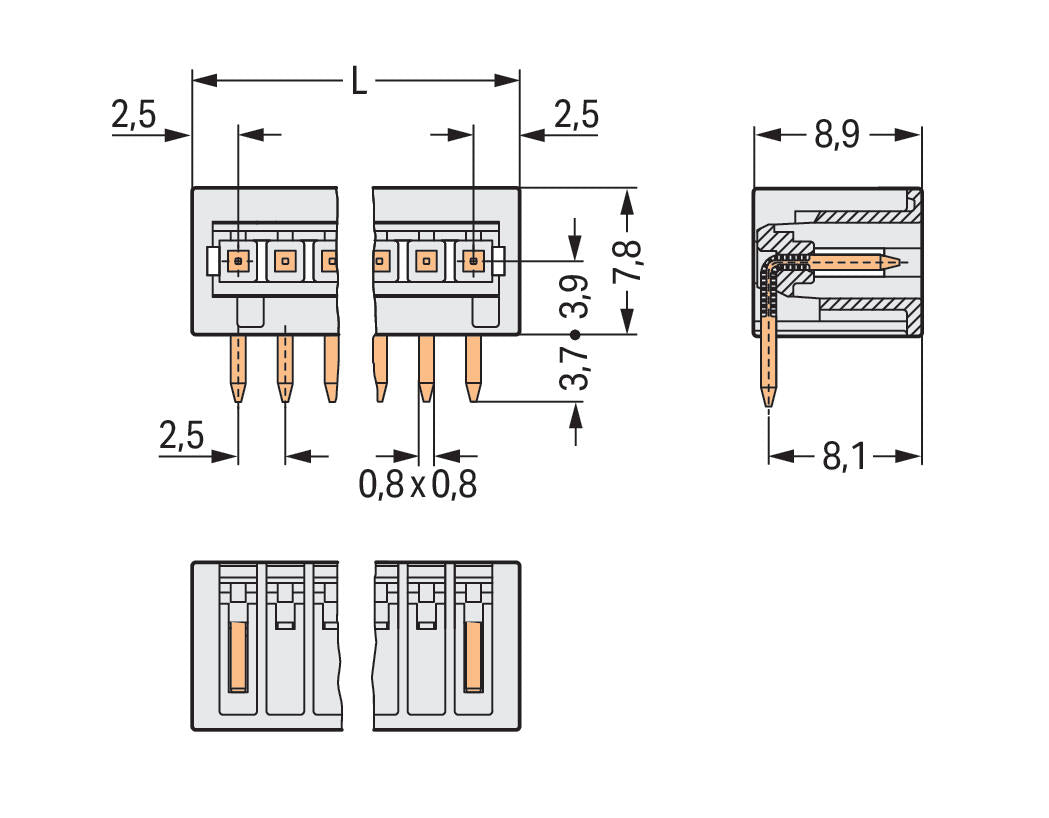 WAGO Platinenstecker Stift 2p sw 1re THR Serie 733 733-362/105-604/997-406 2,5mm