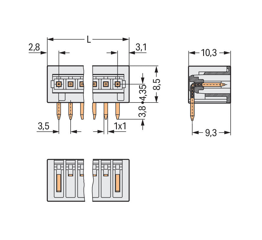 WAGO Platinenstecker Stift 5p lgr 1re Serie 734 734-165/108-000 3,5mm zinn