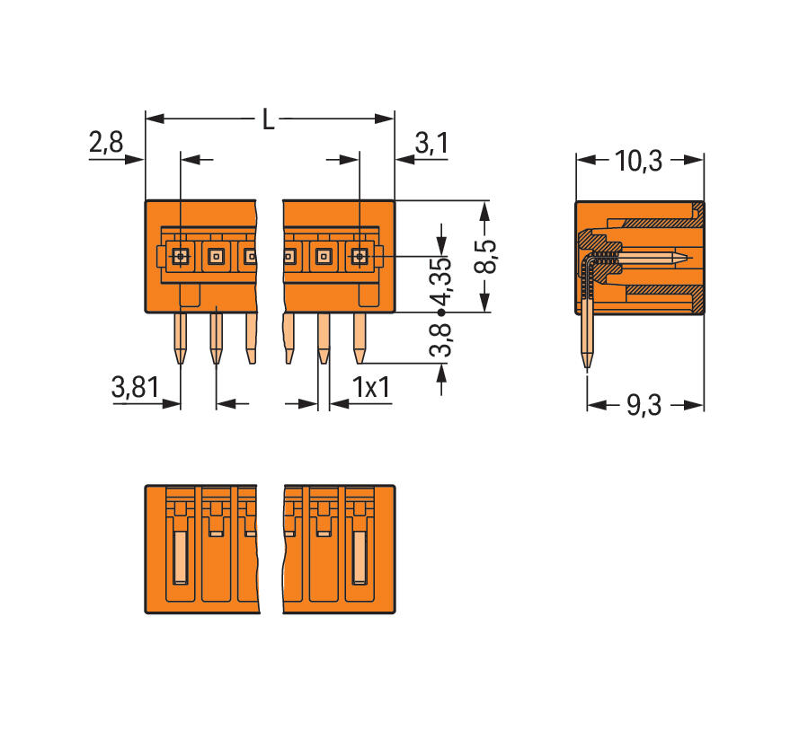 WAGO Platinenstecker Stift 4p or 1re Löt Serie 734 734-264 3,81mm zinn