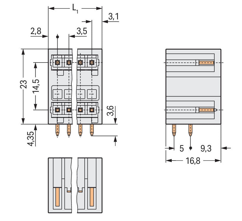 WAGO Platinenstecker Stift 10p lgr 2re Serie 734 734-405/001-000 3,5mm zinn