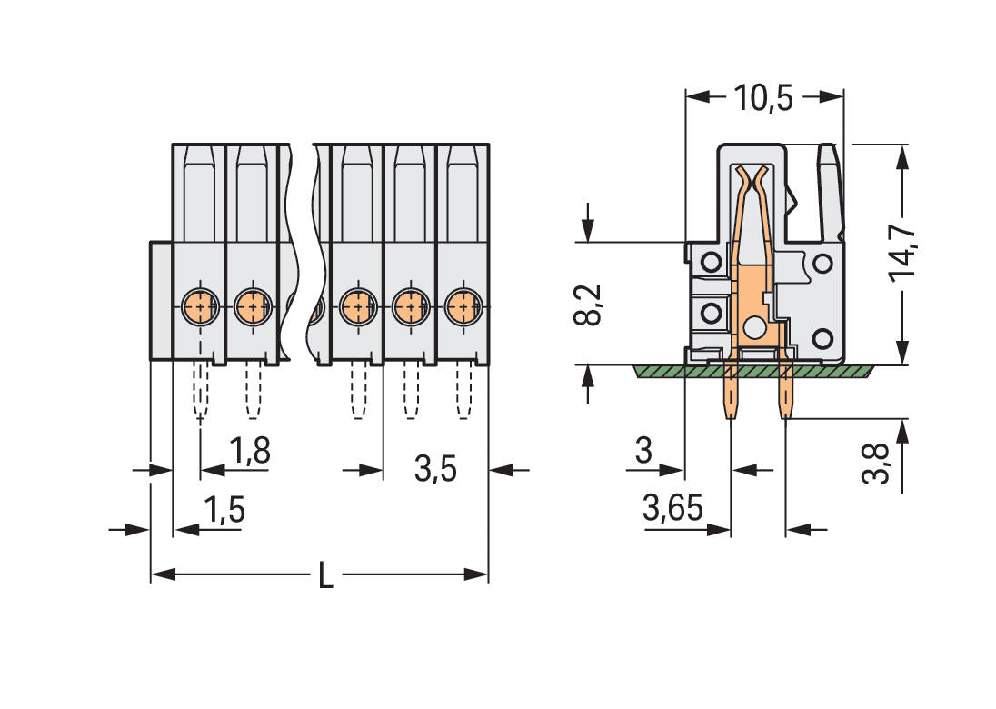 WAGO Platinenstecker Stift 6p lgr 1re Serie 734 734-466/037-000 3,5mm zinn