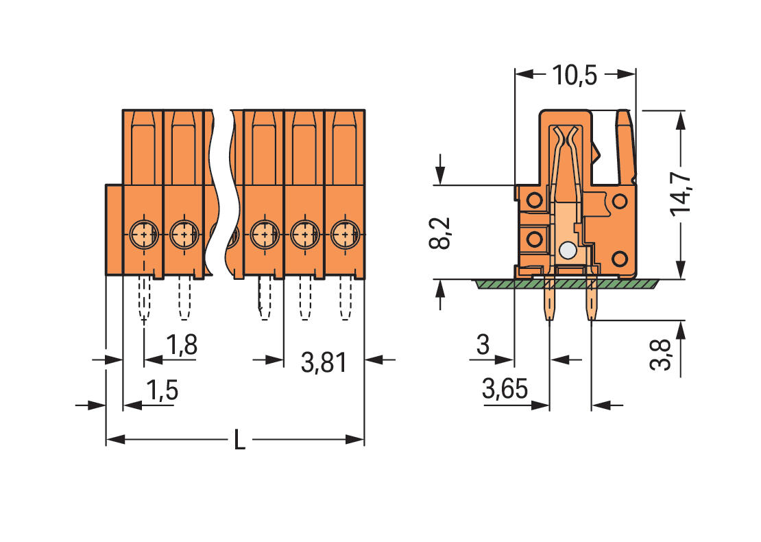 WAGO Platinenstecker Stift 5p or 1re Löt Serie 734 734-505/037-000 3,81mm zinn