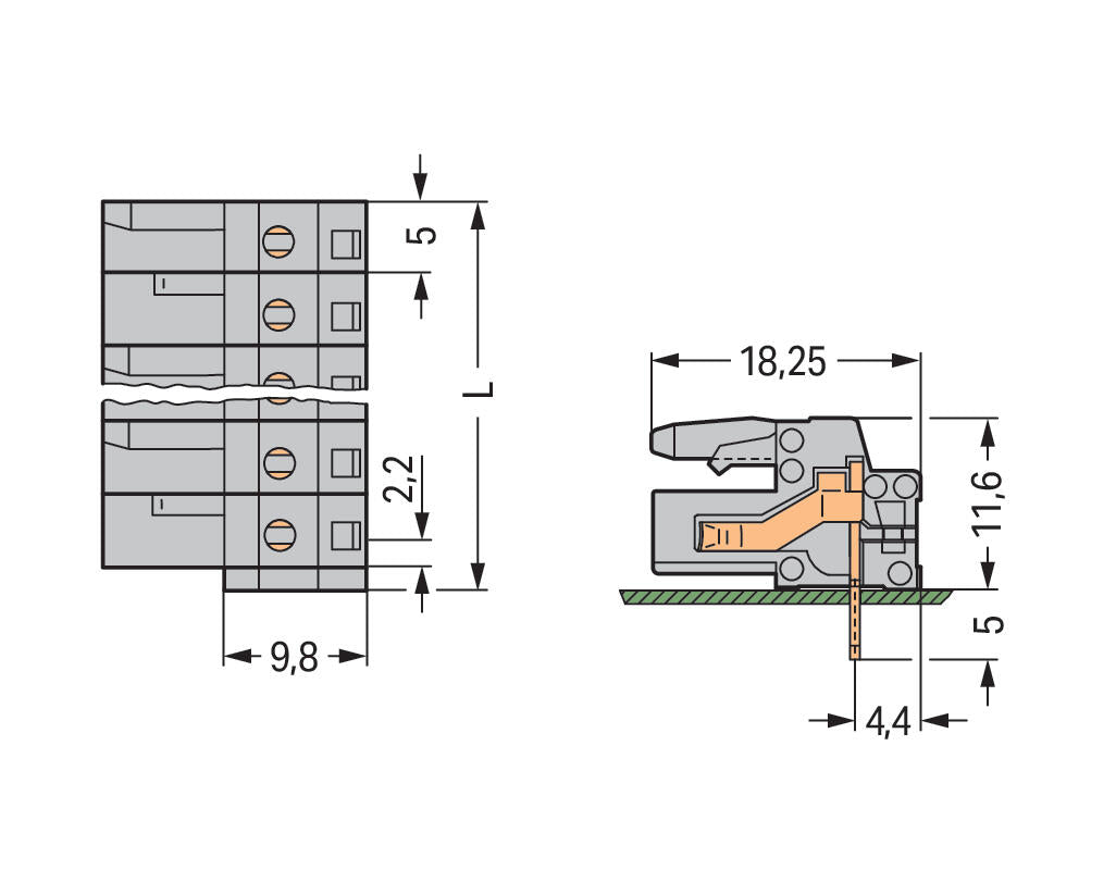 WAGO Platinenstecker Stift 7p gr 1re 5mm Serie 232 232-237 zinn Löt