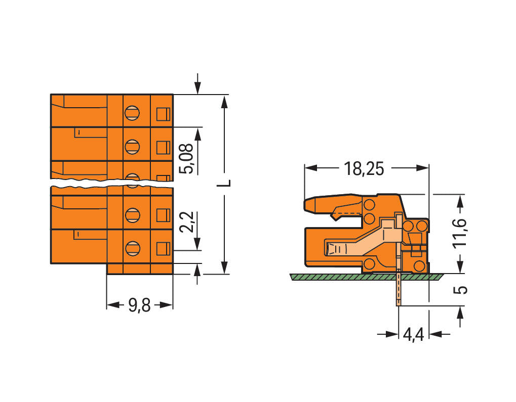 WAGO Platinenstecker Stift 10p or 1re Serie 232 232-270 5,08mm zinn Löt