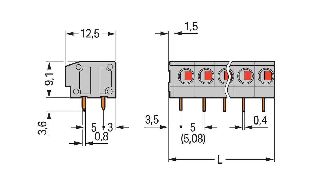 WAGO Printklemme 6f 1re gr RM=5,08 Serie 235 235-406/331-000 Steckklemm/Löt