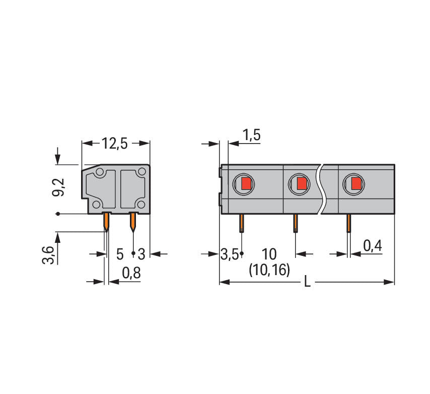 WAGO Printklemme 2f 1re gr RM=10,16 Serie 235 235-802 Steckklemm/Löt