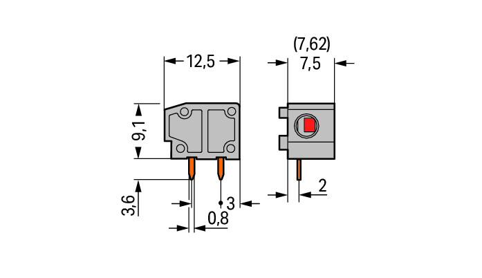 WAGO Printklemme 1f 1re lgr RM=7,62 Serie 235 235-753/331-000 Steckklemm/Löt