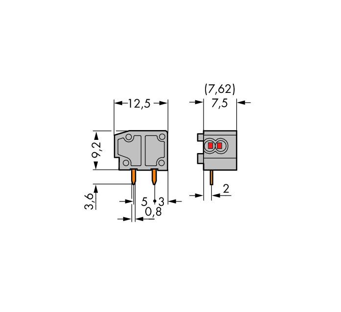 WAGO Printklemme 1f 1re or RM=7,62 Serie 235 235-726 Steckklemm/Löt