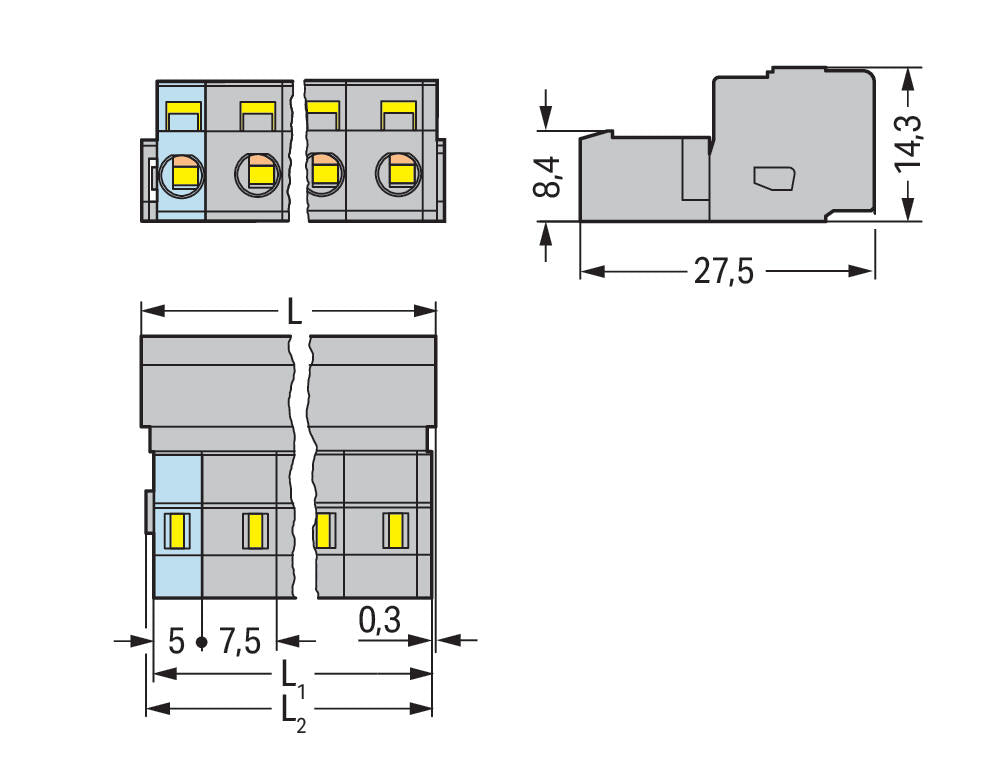 WAGO Verbindungsklemme 0,08-2,5qmm 12A Serie 731 731-602 2p Thermopl 7,5mm gr