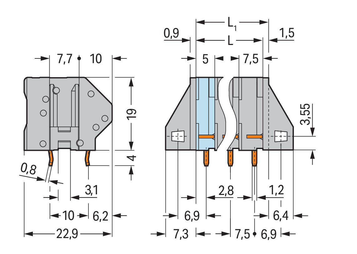 WAGO Printklemme 5f 1re gr RM=7,5 Serie 745 745-155 Federzug/Löt