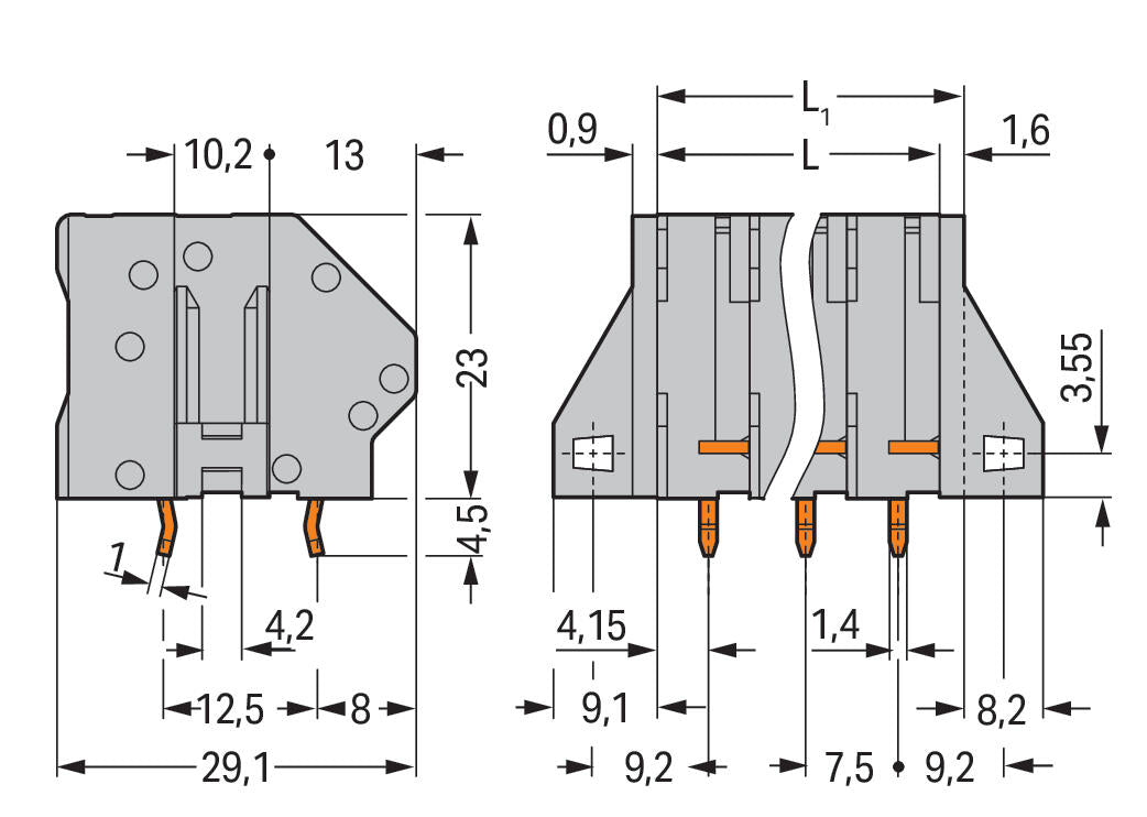 WAGO Printklemme 3f 1re gn/ge RM=7,5 Serie 745 745-303/000-016/999-950 Federz