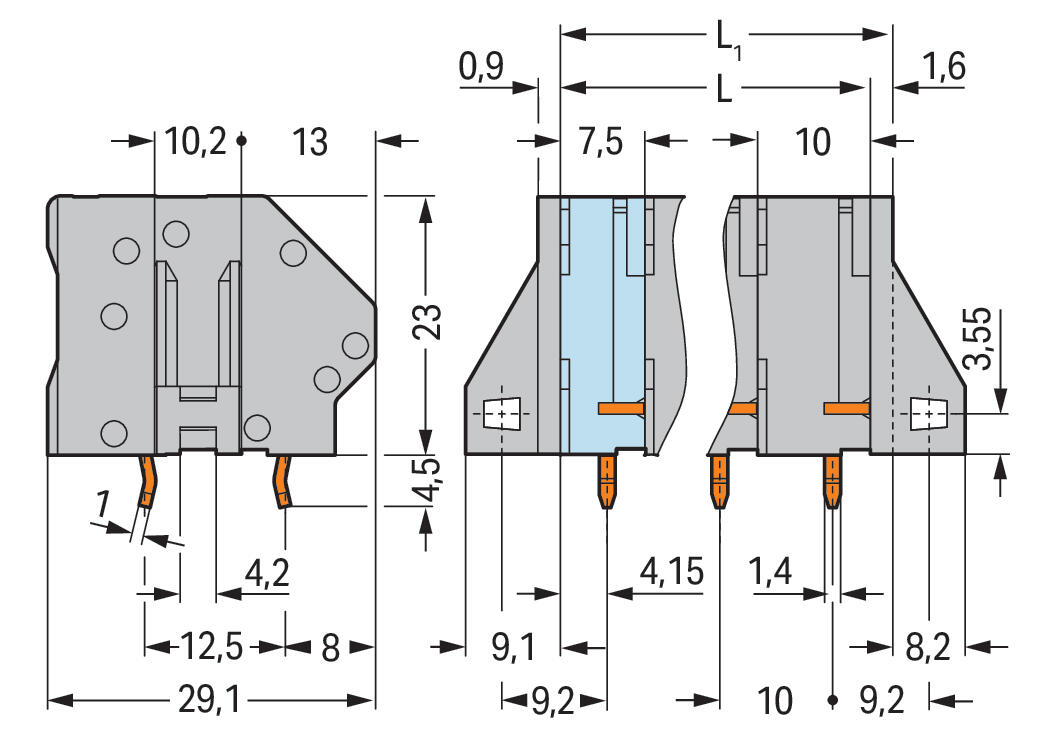 WAGO Printklemme 10f 1re gr RM=10 Serie 745 745-360 Federzug/Löt 0,2-6qmm