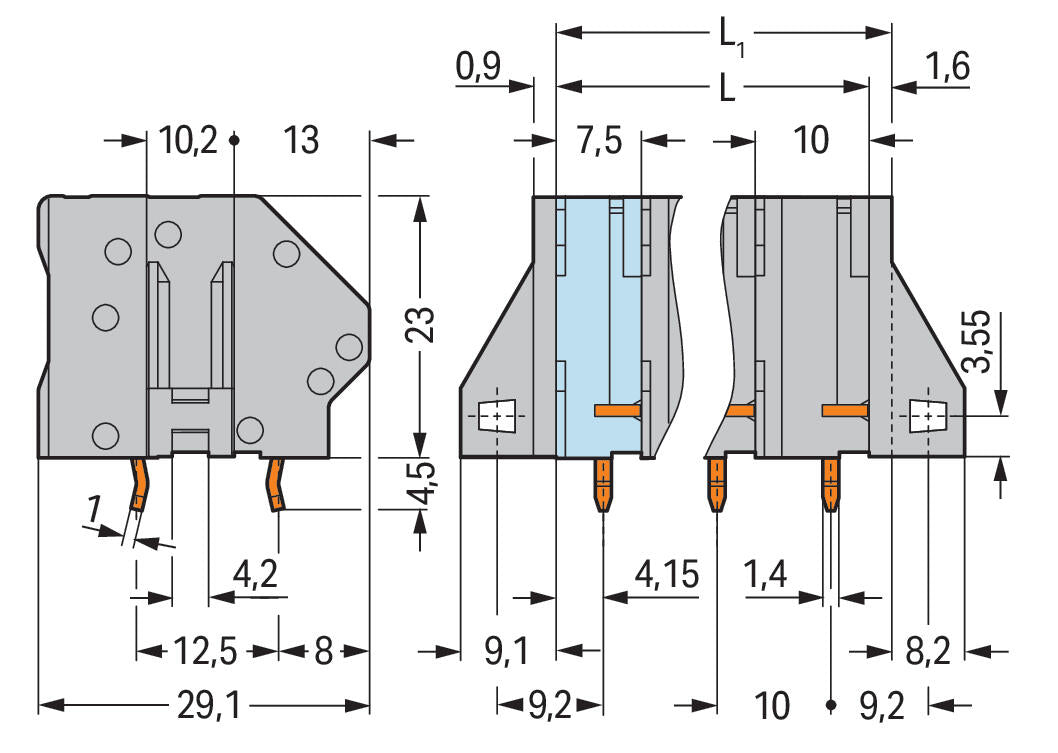 WAGO Printklemme 10f 1re gr RM=10 Serie 745 745-1360 Federzug/Löt