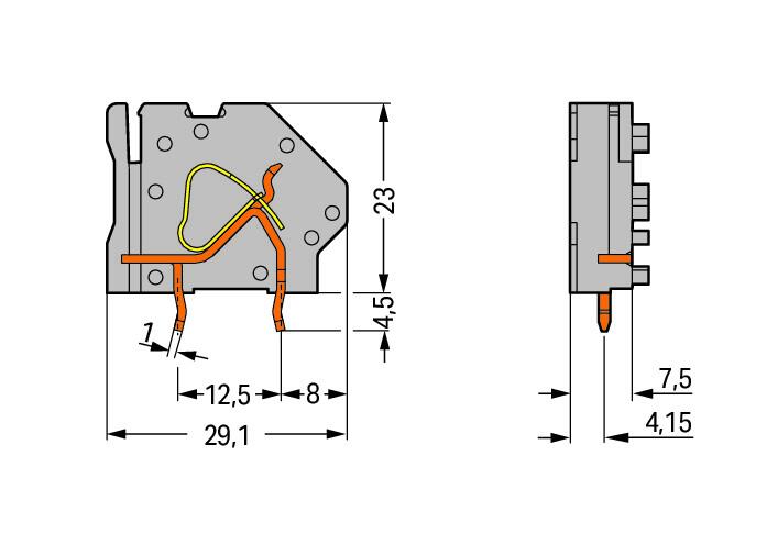 WAGO Printklemme 1f 1re gn/ge RM=7,5 Serie 745 745-837 Federzug/Löt 0,2-6qmm