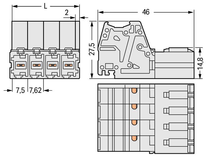 WAGO Verbindungsklemme 0,5-10qmm 41A 5p Serie 831 831-3205/007-000 TS35 7,62mm