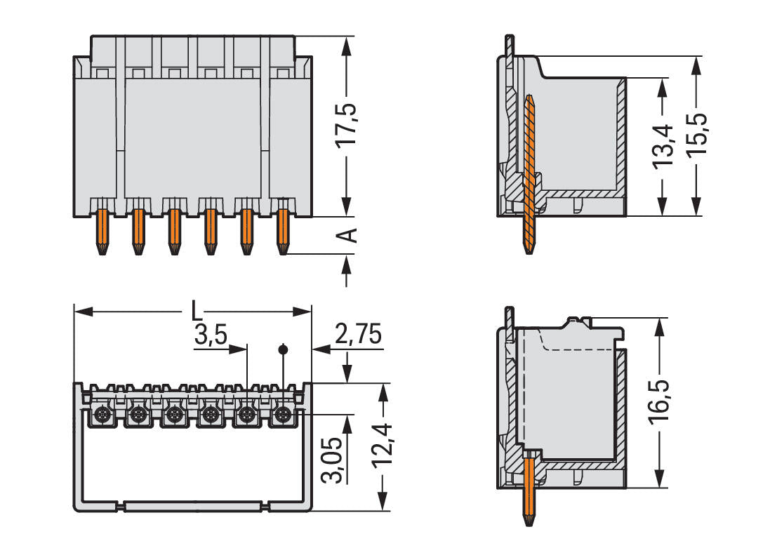 WAGO Platinenstecker Stift 12p lgr 1re Serie 2091 2091-1412/200-000 3,5mm zinn