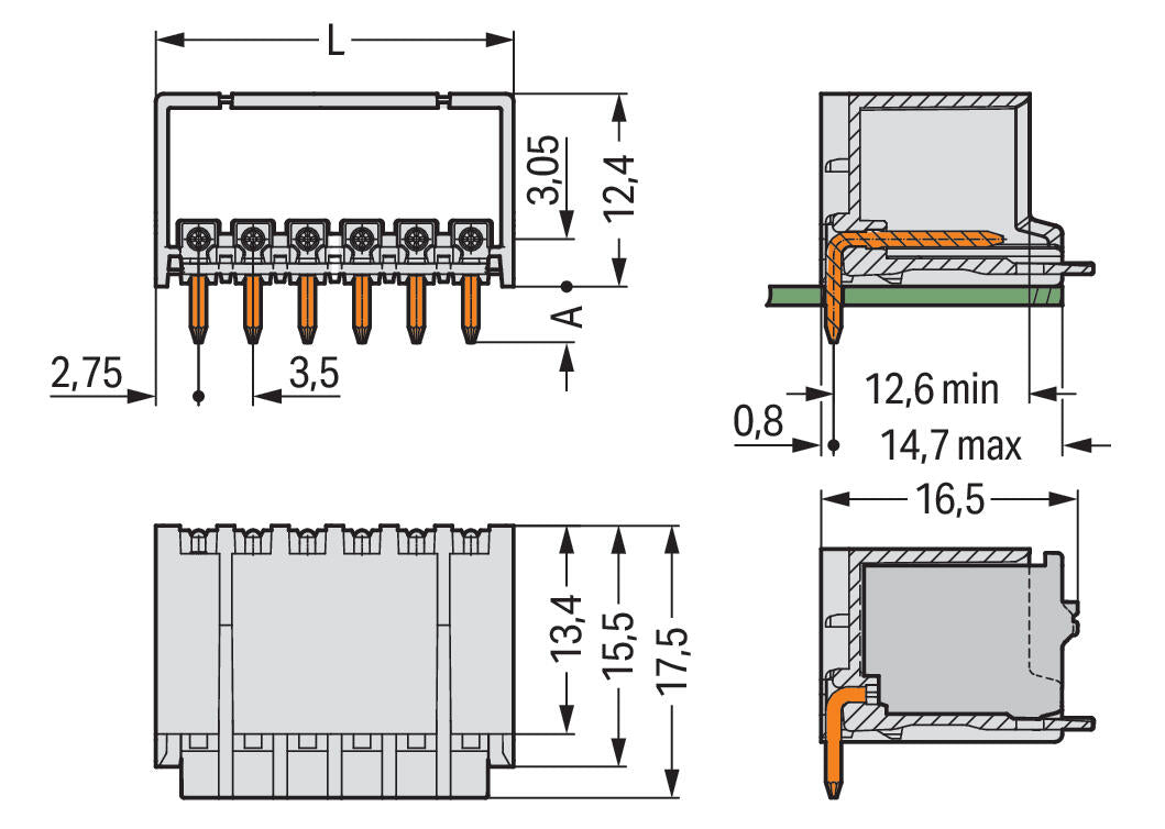 WAGO Platinenstecker Stift 4p sw 1re THR 2091-1424/200-604 3,5mm zinn 2mm
