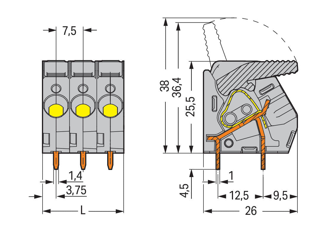 WAGO Printklemme 12f 1re gr RM=7,5 Serie 2706 2706-112 Federzug/Löt
