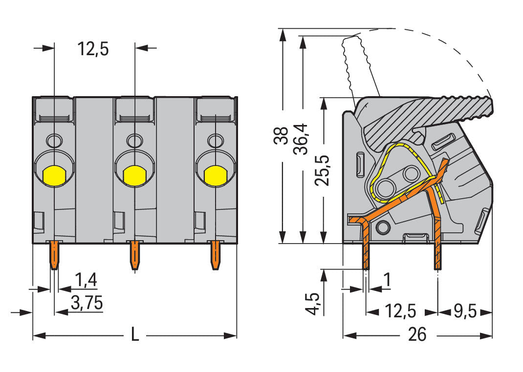 WAGO Printklemme 9f 1re gr RM=12,5 Serie 2706 2706-309 Federzug/Löt