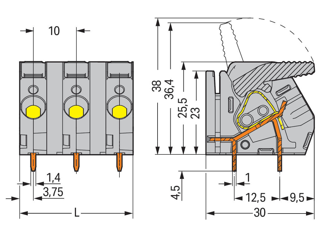 WAGO Printklemme 10f 1re gr RM=10 Serie 2706 2706-260 Federzug/Löt