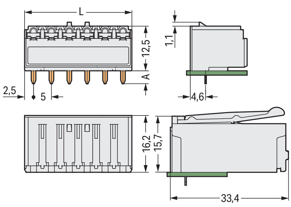 WAGO Platinenstecker Stift 4p lgr 1re Serie 2092 2092-1324 5mm zinn Löt