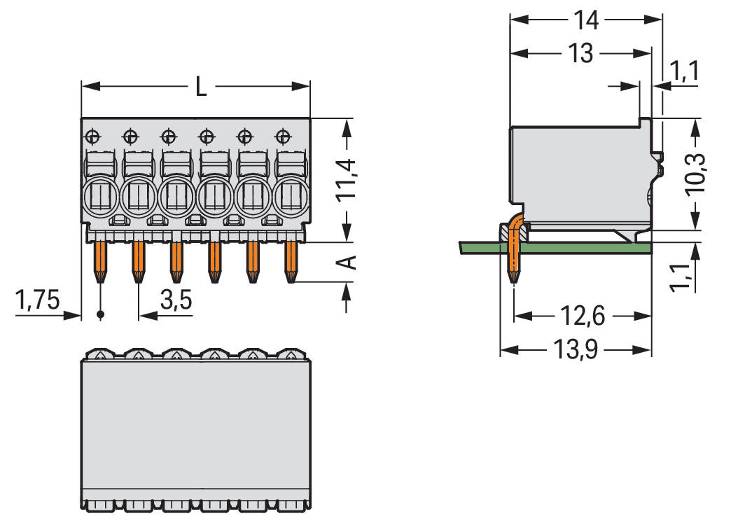 WAGO Platinenstecker Stift 6p lgr 1re Serie 2091 2091-1356/000-1000 3,5mm Löt