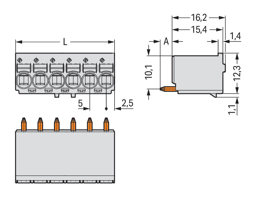 WAGO Platinenstecker Stift 4p lgr 1re Serie 2092 2092-1174/000-5000 5mm zinn