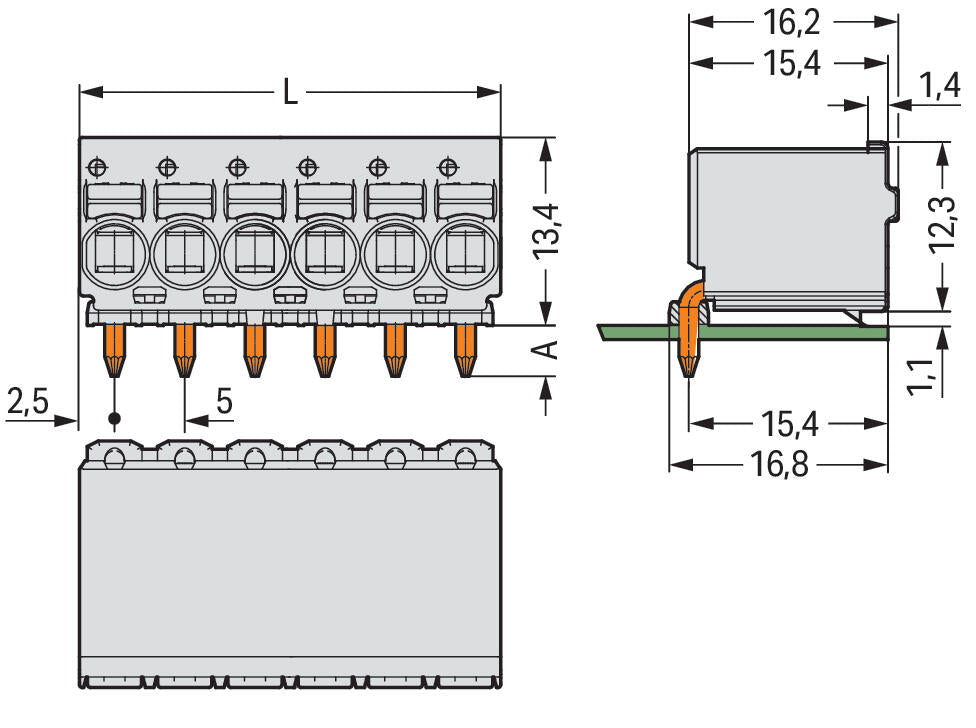 WAGO Platinenstecker Stift 3p lgr 1re Serie 2092 2092-1353/000-5000 5mm zinn