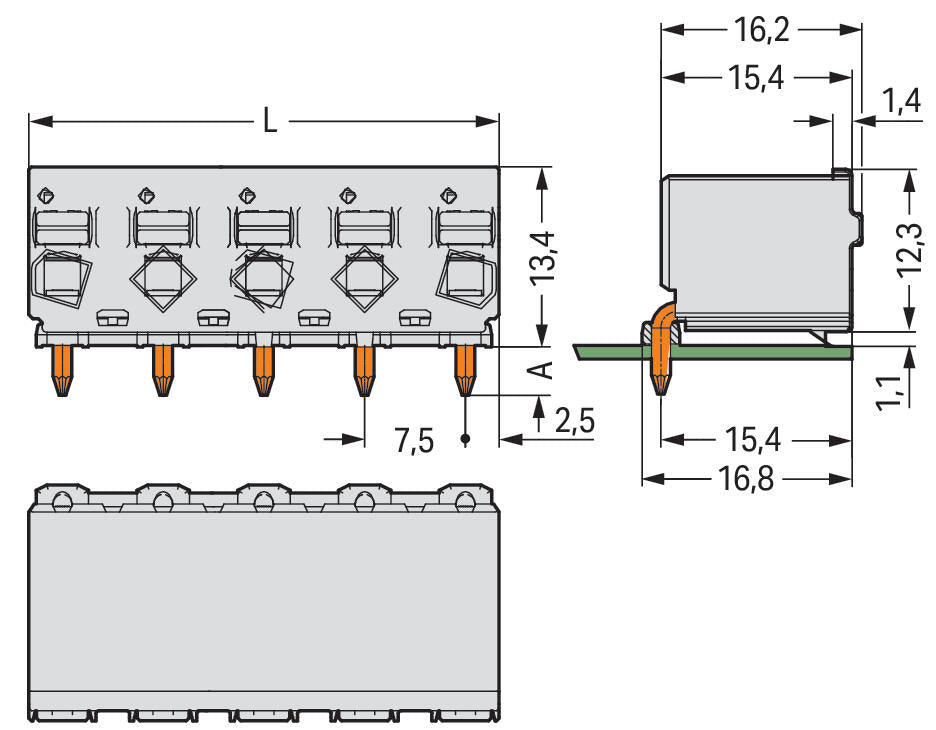 WAGO Platinenstecker Stift 4p lgr 1re Serie 2092 2092-3374 7,5mm zinn Löt