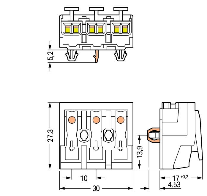 WAGO Klemmleiste 0,5-2,5qmm 24A 3p 30mm Serie 294 294-5113 Thermopl ws Federzug