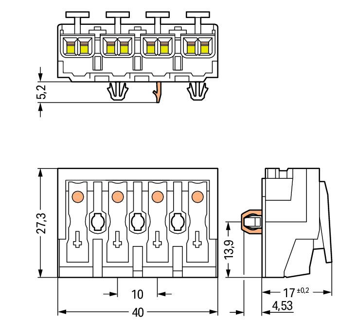 WAGO Klemmleiste 0,5-2,5qmm 24A 4p 40mm Serie 294 294-5114 Thermopl ws Federzug