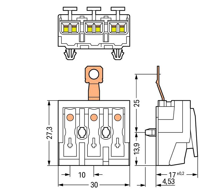 WAGO Klemmleiste 0,5-2,5qmm 24A 3p 30mm Serie 294 294-5453 Thermopl ws Federzug