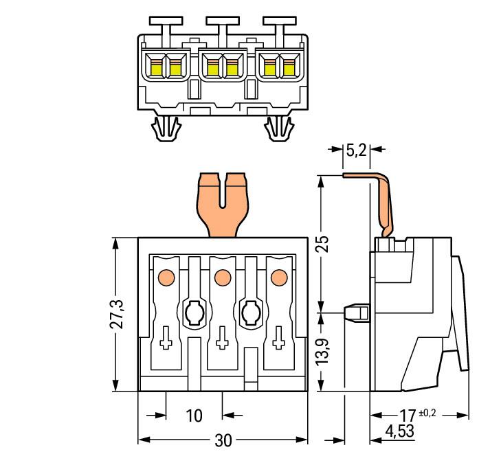 WAGO Klemmleiste 0,5-2,5qmm 24A 3p 30mm Serie 294 294-5213 Thermopl ws Federzug