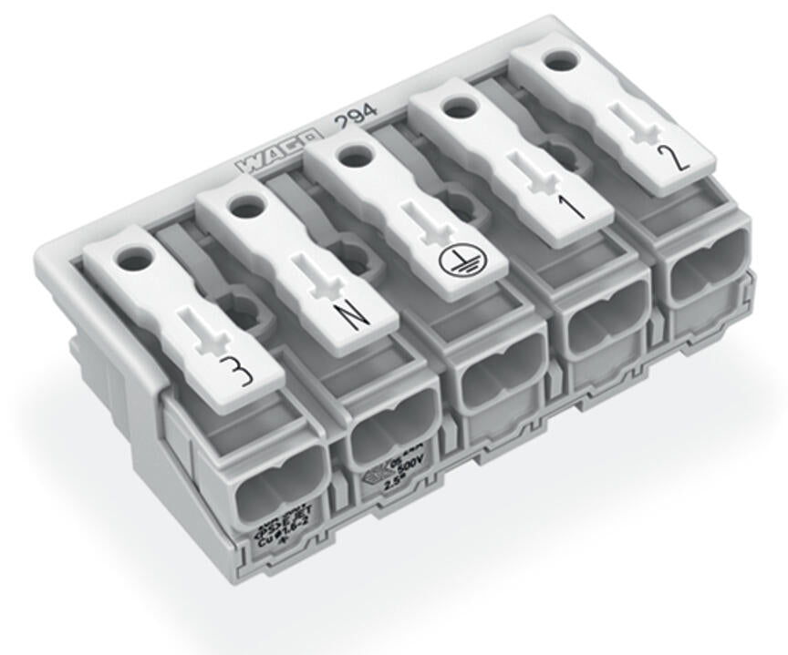 WAGO Klemmleiste 0,5-2,5qmm 24A 5p 50mm Serie 294 294-4055 Thermopl ws Federzug