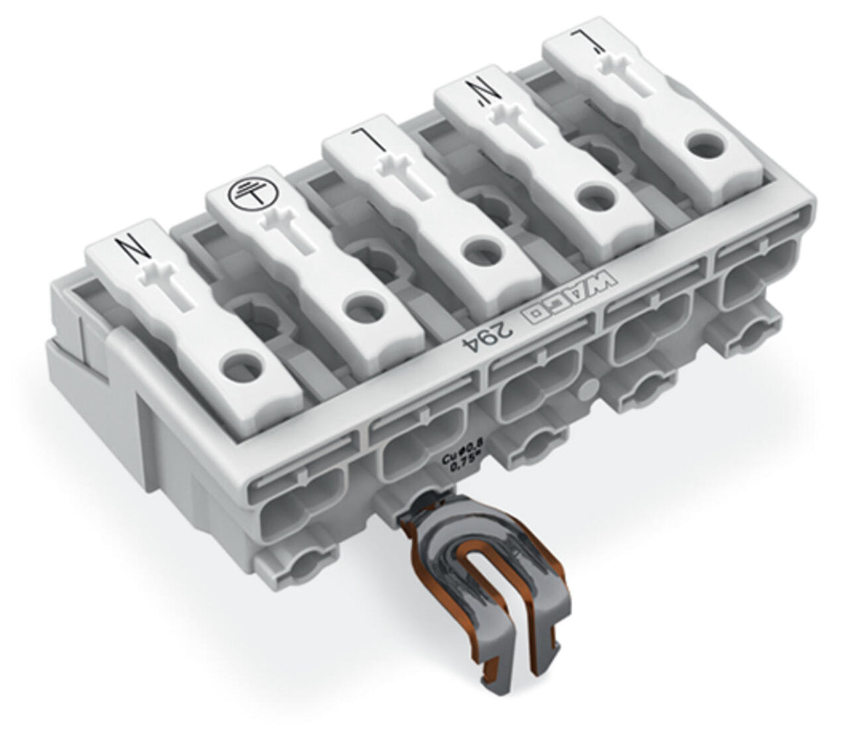 WAGO Klemmleiste 0,5-2,5qmm 24A 5p 50mm Serie 294 294-5225 Thermopl ws Federzug