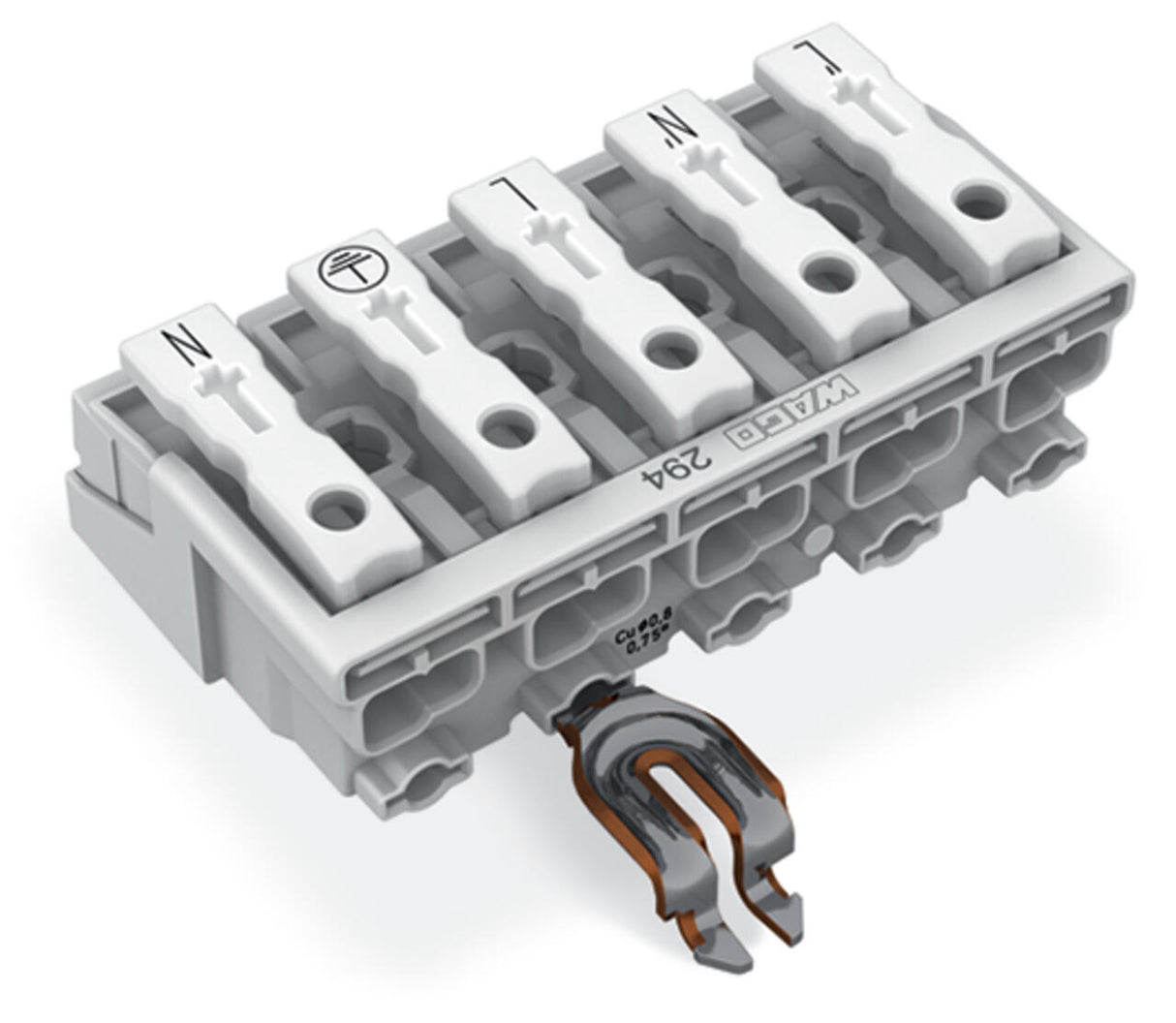WAGO Klemmleiste 0,5-2,5qmm 24A 5p 50mm Serie 294 294-5325 Thermopl ws Federzug