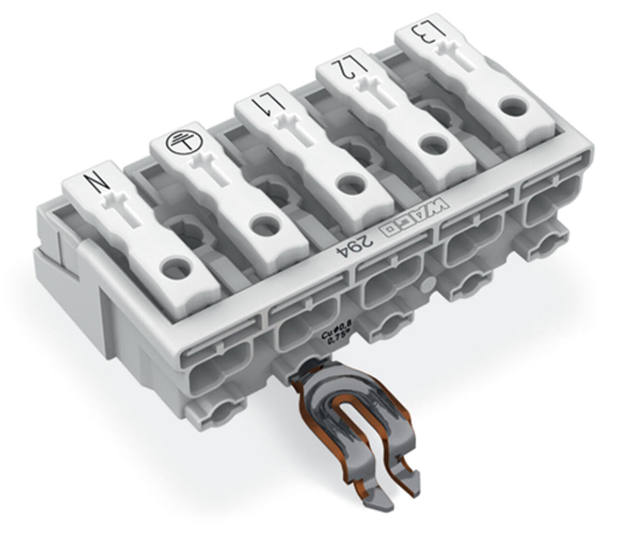 WAGO Klemmleiste 0,5-2,5qmm 24A 5p 50mm Serie 294 294-5315 Thermopl ws Federzug
