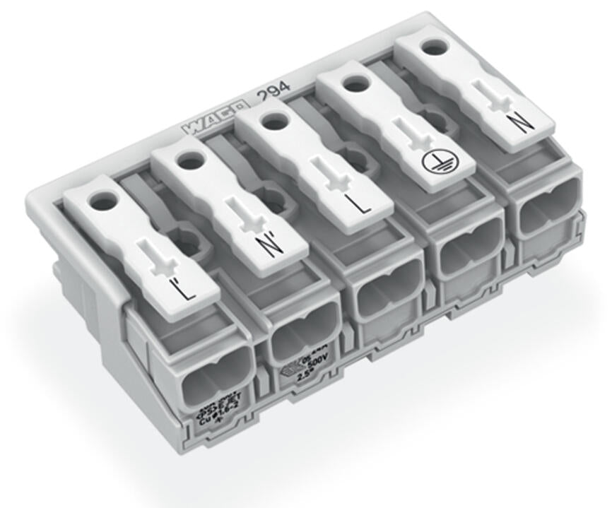 WAGO Klemmleiste 0,5-2,5qmm 24A 5p 50mm Serie 294 294-4025 Thermopl ws Federzug