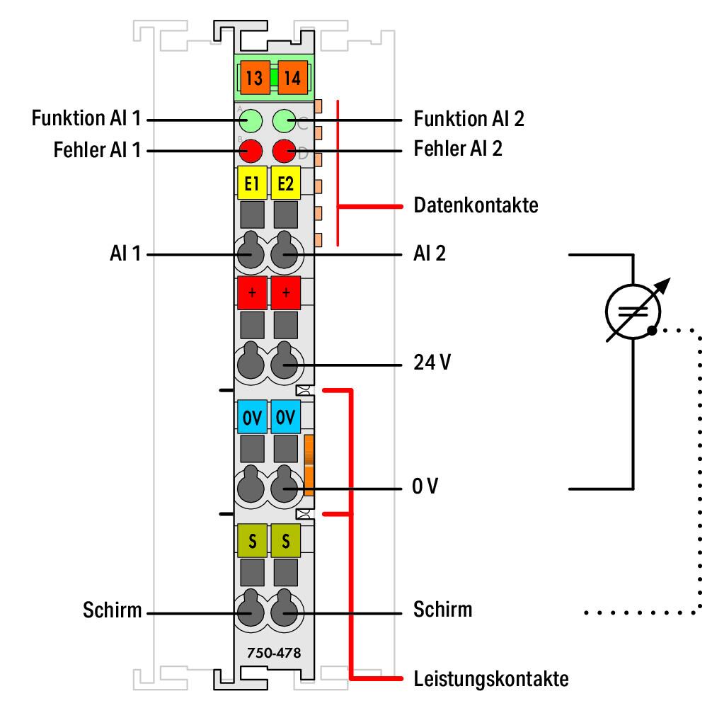 WAGO Analoges I/O-Modul DC 24V Eing.Spg Serie 750 750-478 Federzug