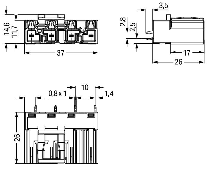 WAGO Platinenstecker Stift 4p rs 1re Löt Serie 770 770-894 10mm zinn
