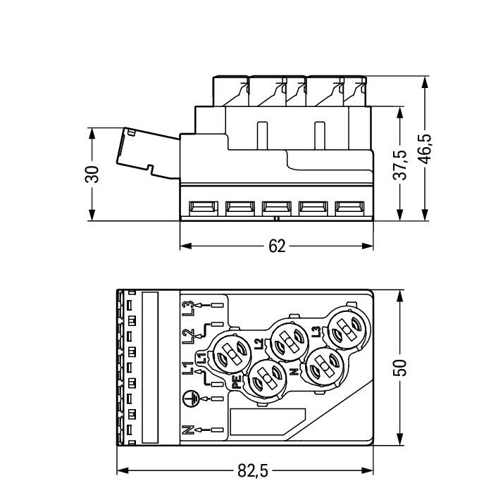 WAGO Flachleitungsadapter 5p 4qmm 400V Serie 772 772-271 25A sw Einspeisung